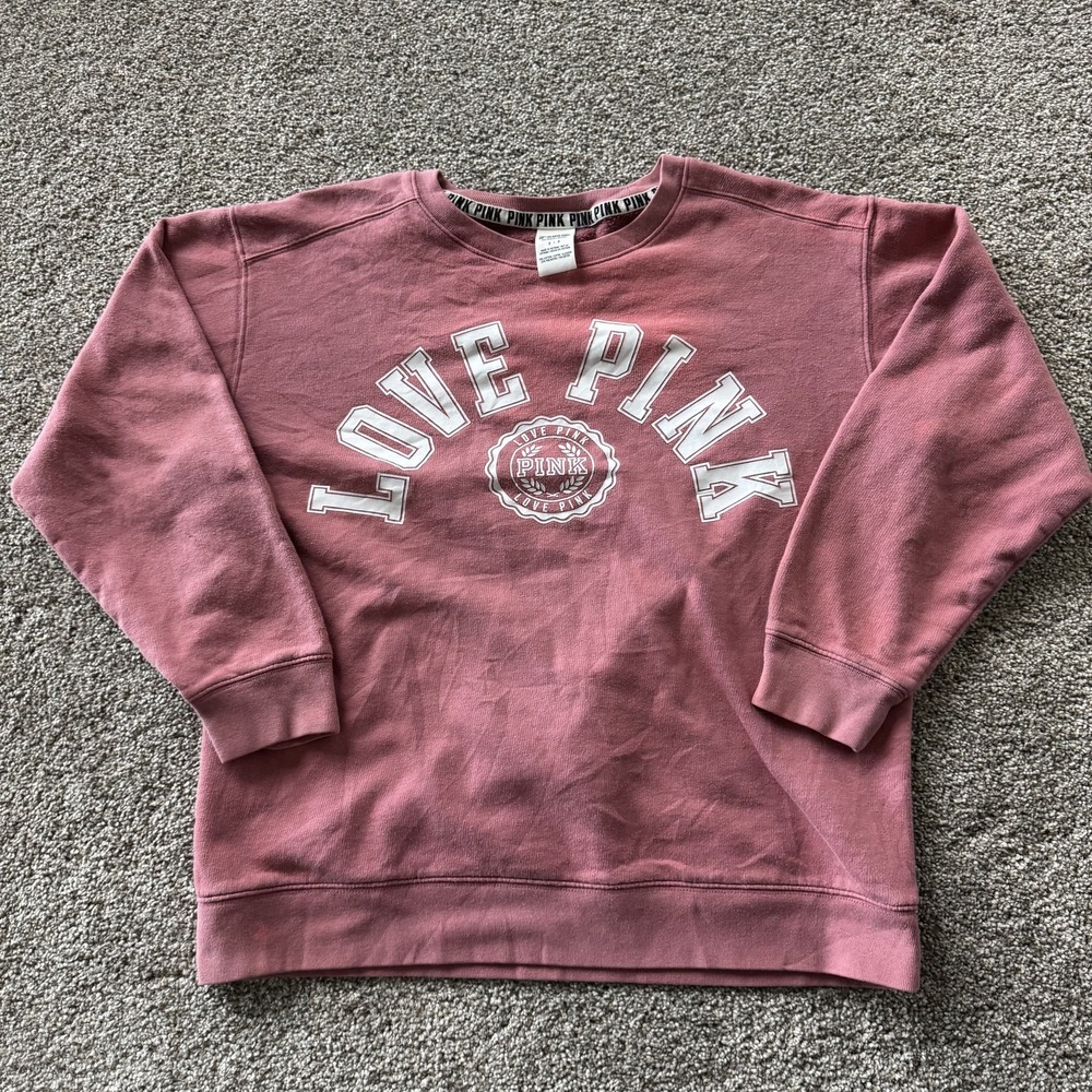 PINK Victoria's Secret Sweatshirt Womens Small Pink Fleece Love PINK Pullover